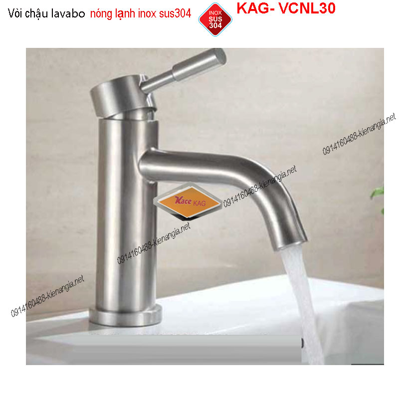 Vòi chậu lavabo INOX SUS304 nóng lạnh KAG-VCNL30