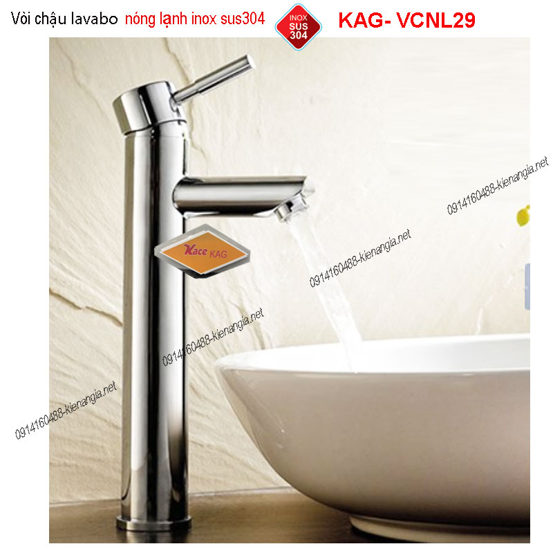 Vòi chậu lavabo INOX SUS304 30cm  nóng lạnh KAG-VCNL29