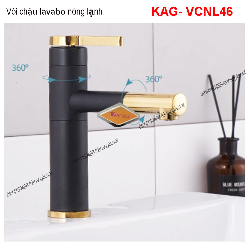 Vòi chậu lavabo ĐEN VÀNG ĐẦU XOAY 360 ĐỘ KAG-VCNL46