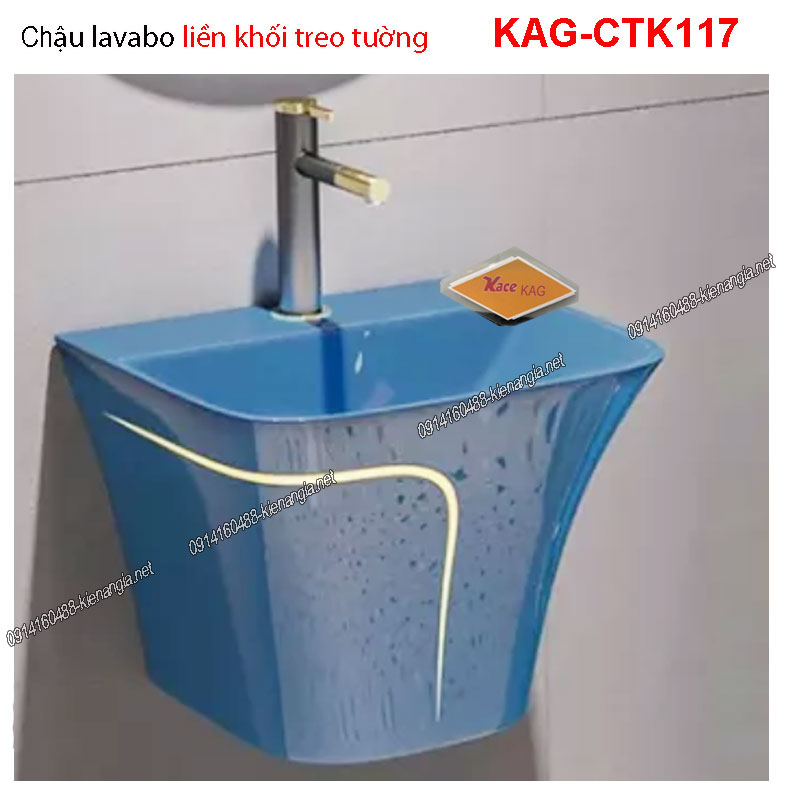 Chậu lavabo liền khối  Xanh viền vàng KAG-CTK117