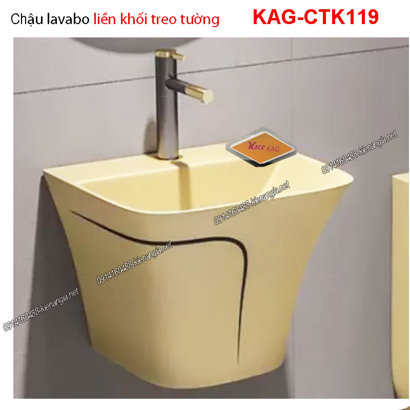 Chậu lavabo liền khối  Kem viền vàng KAG-CTK119