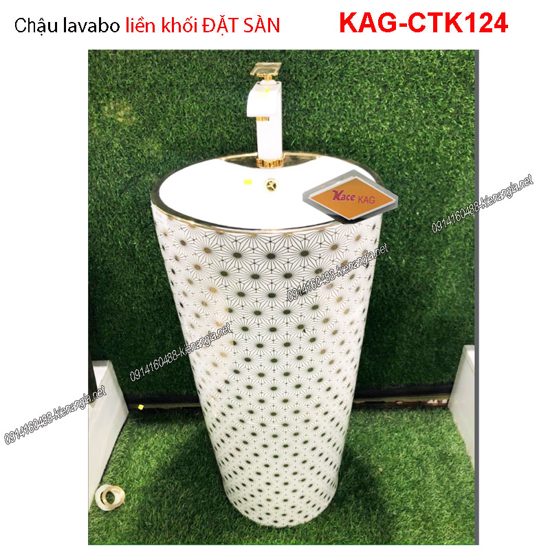 Chậu lavabo Đặt sàn TRẮNG HOA VĂN VÀNG KAG-CTK124
