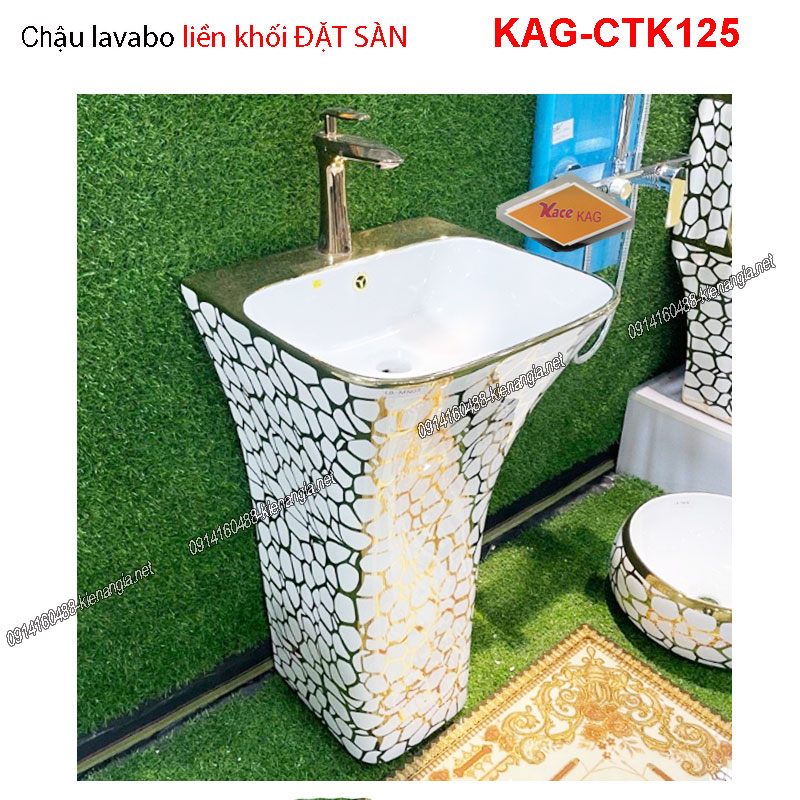 Chậu lavabo Đặt sàn TRẮNG HOA VĂN VÀNG KAG-CTK125