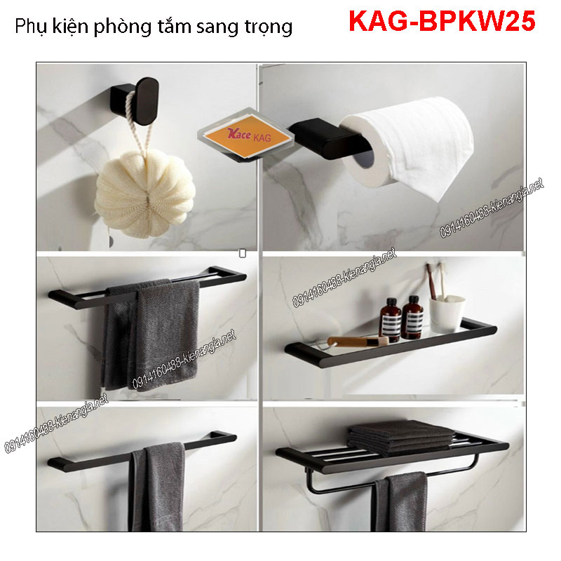 Bộ phụ kiện phòng tắm ĐEN sang trọng KAG-BPKW25
