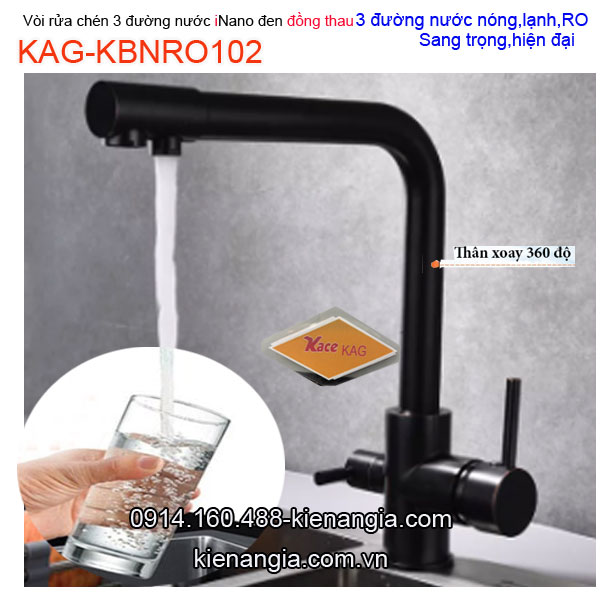 Vòi rửa chén nóng lạnh có lọc nước uống RO màu đen KAG-KBNRO102-3