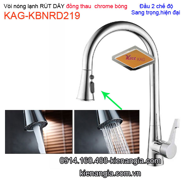 Vòi RÚT DÂY chậu rửa chén Chrome bóng sáng KAG-KBNRD219