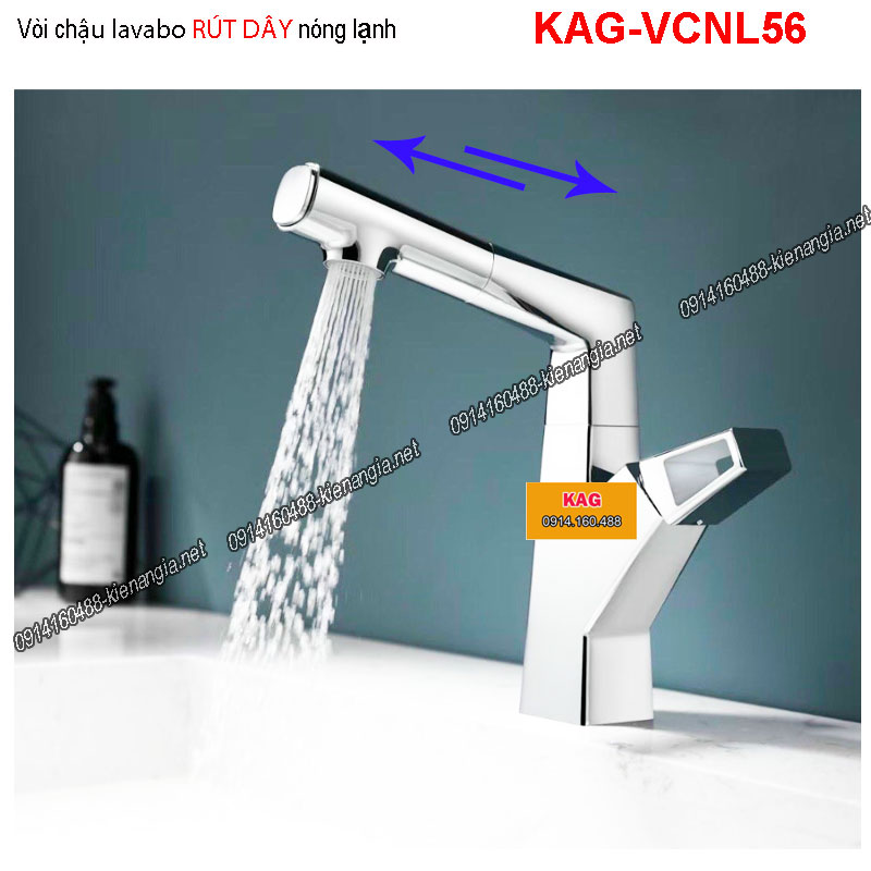 Vòi chậu lavabo RÚT DÂY nóng lạnh Chrome bóng KAG-VCNL56