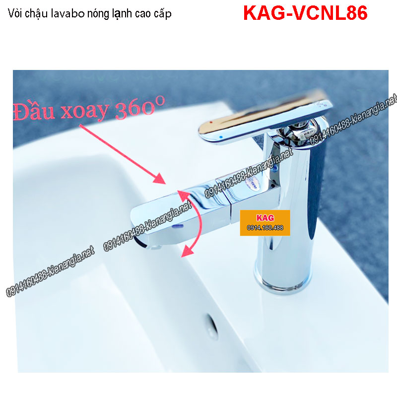 Vòi xoay  360 độ lavabo nóng lạnh Chrome bóng KAG-VCNL86