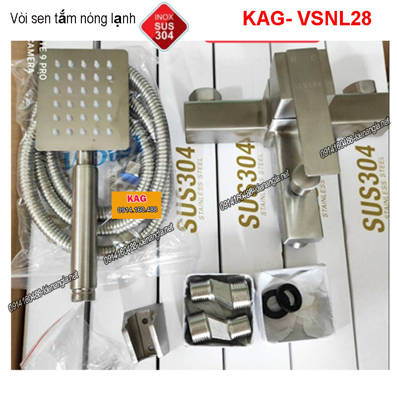 Vòi sen tắm Vuông nóng lạnh INOX SUS304 KAG-VSNL28