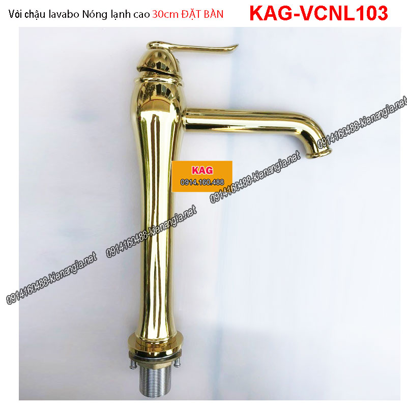 Vòi  lavabo nóng lạnh 30cm ĐẶT BÀN Vàng 24K KAG-VCNL103