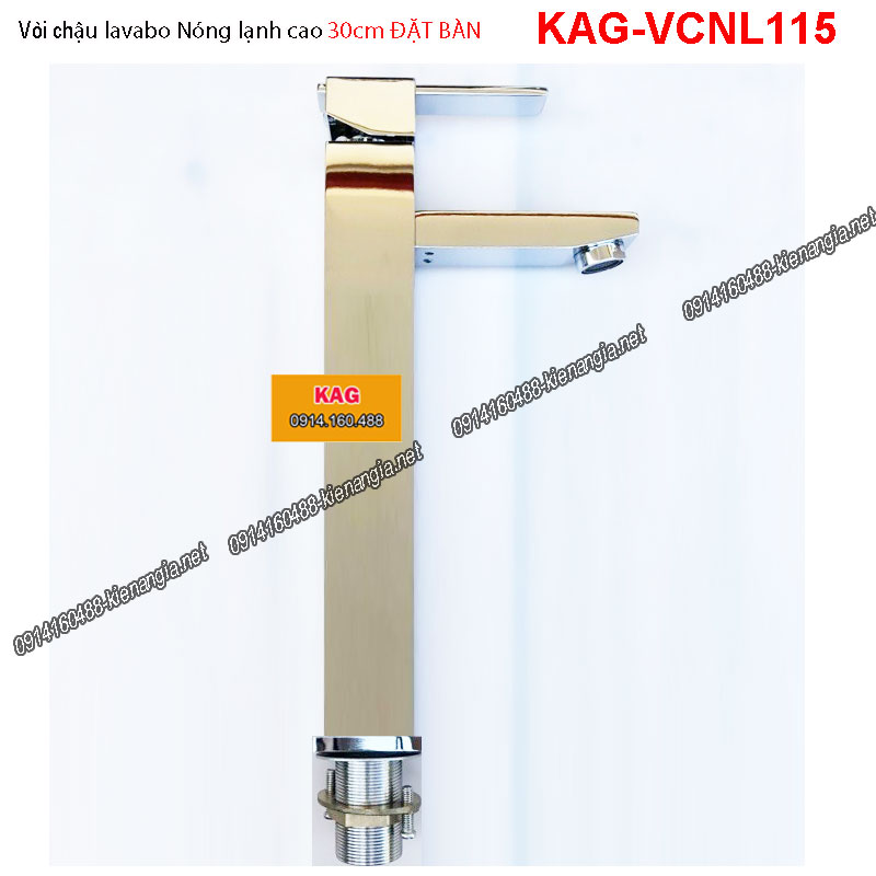 Vòi  lavabo nóng lạnh Vuông  30cm ĐẶT BÀN CHROME bóng KAG-VCNL115