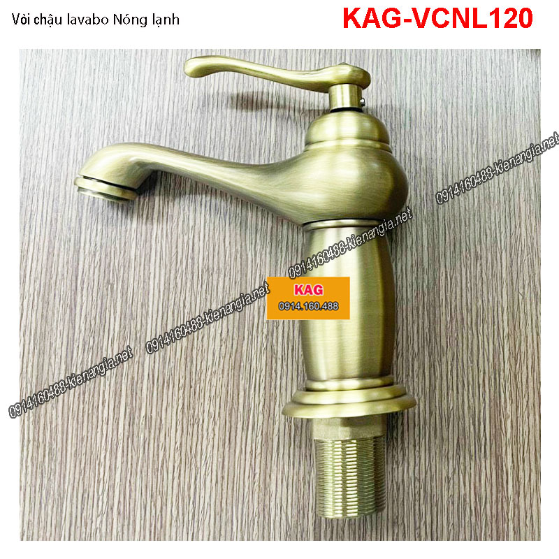 Vòi chậu lavabo nóng lạnh Vàng đồng cổ điển  KAG-VCNL120