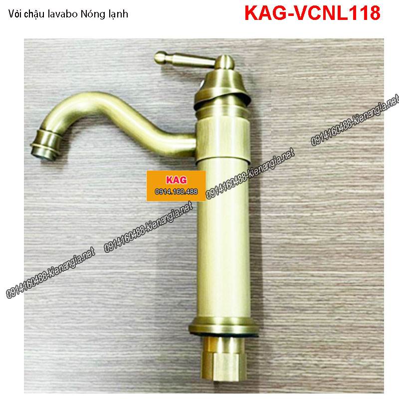 Vòi chậu lavabo nóng lạnh Vàng đồng giả cổ KAG-VCNL118