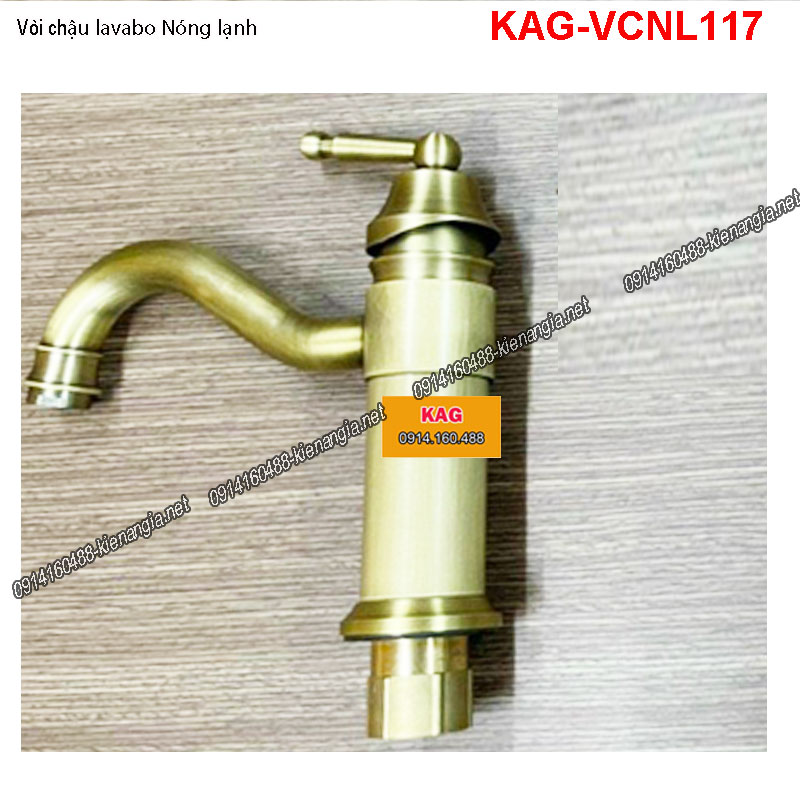 Vòi chậu lavabo nóng lạnh Vàng đồng cổ điển KAG-VCNL117
