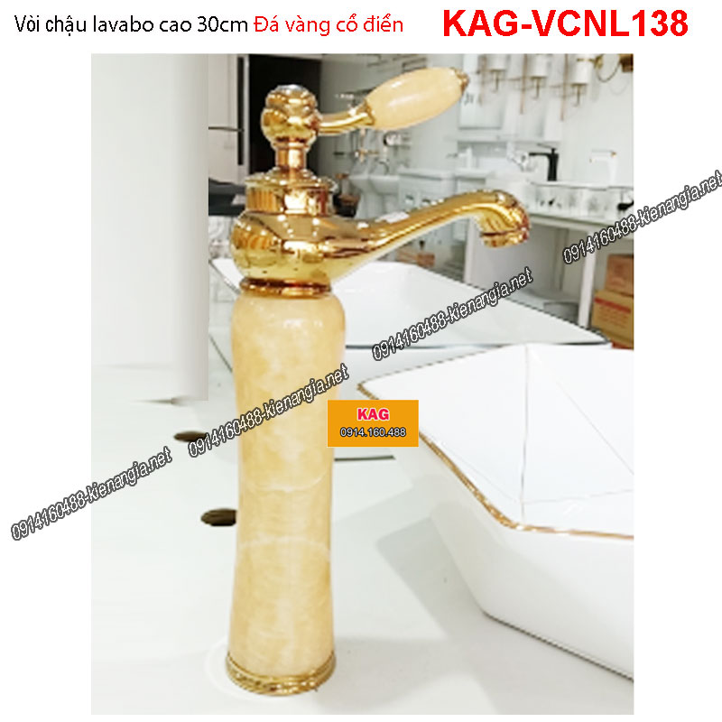 Vòi cao 30cm lavabo ĐẶT BÀN vàng đá vàng đồng cổ điển KAG-VCNL138
