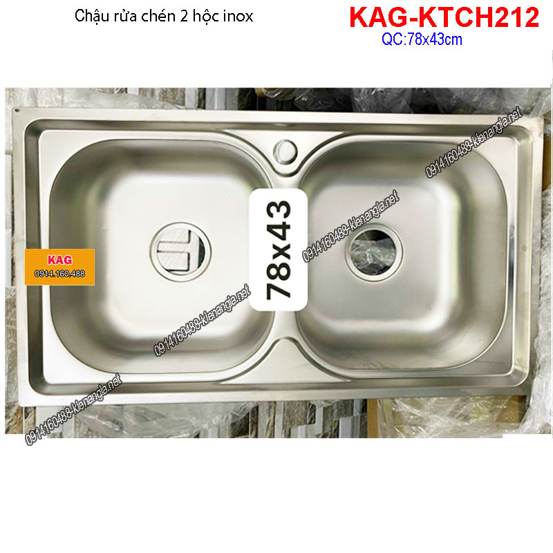 Chậu rửa chén inox 2 hộc 78x43 cm KAG-KTCH212