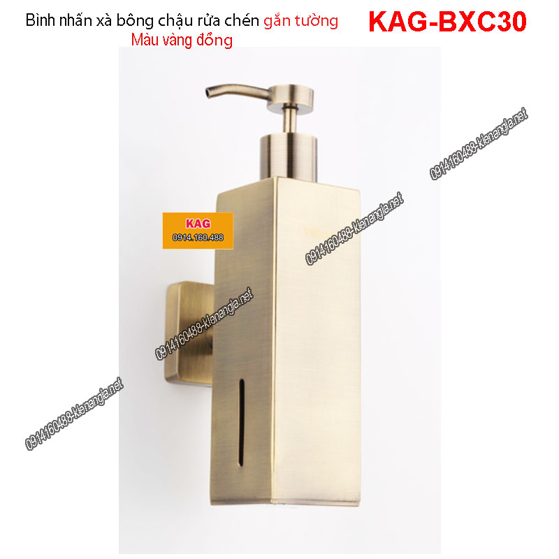 Bình nhấn xà bông rửa chén gắn tường vàng đồng KAG-BXC30