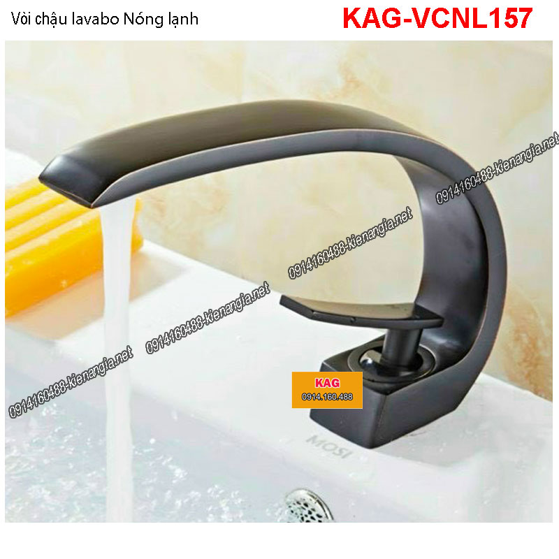 Vòi chậu lavabo Nóng lạnh đen KAG-VCNL157