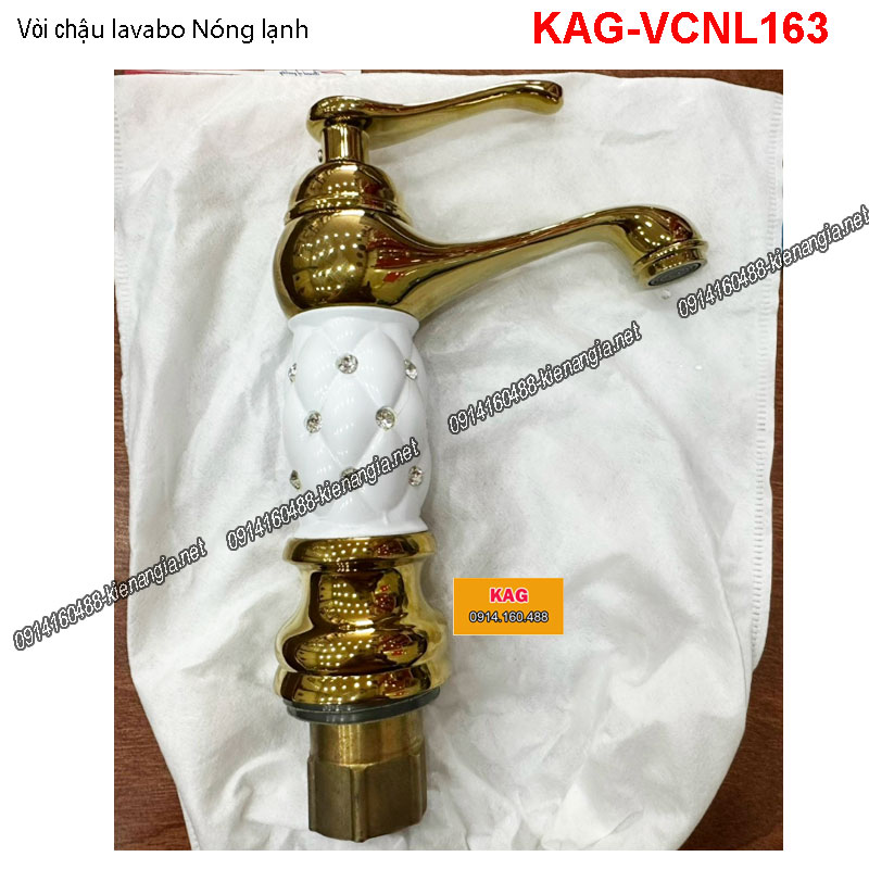 Vòi chậu lavabo Nóng lạnh vàng trắng KAG-VCNL162