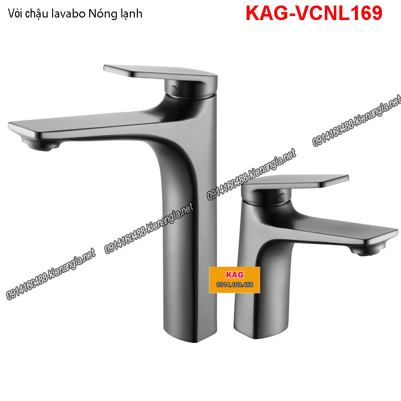 Vòi chậu lavabo nóng lạnh cao cấp xám KAG-VCNL169