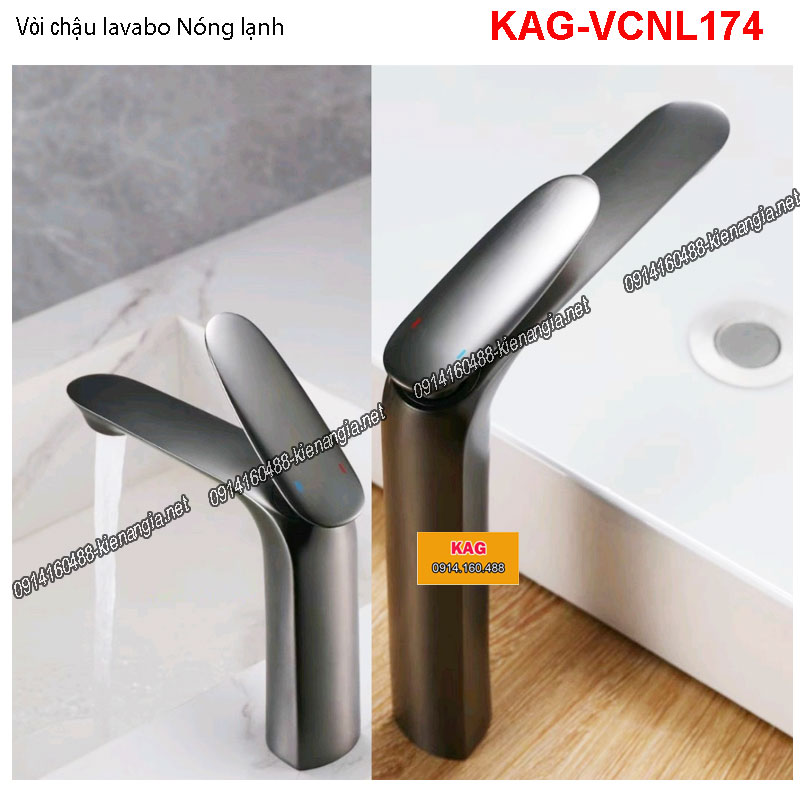 Vòi chậu lavabo nóng lạnh cao cấp Xám  KAG-VCNL174