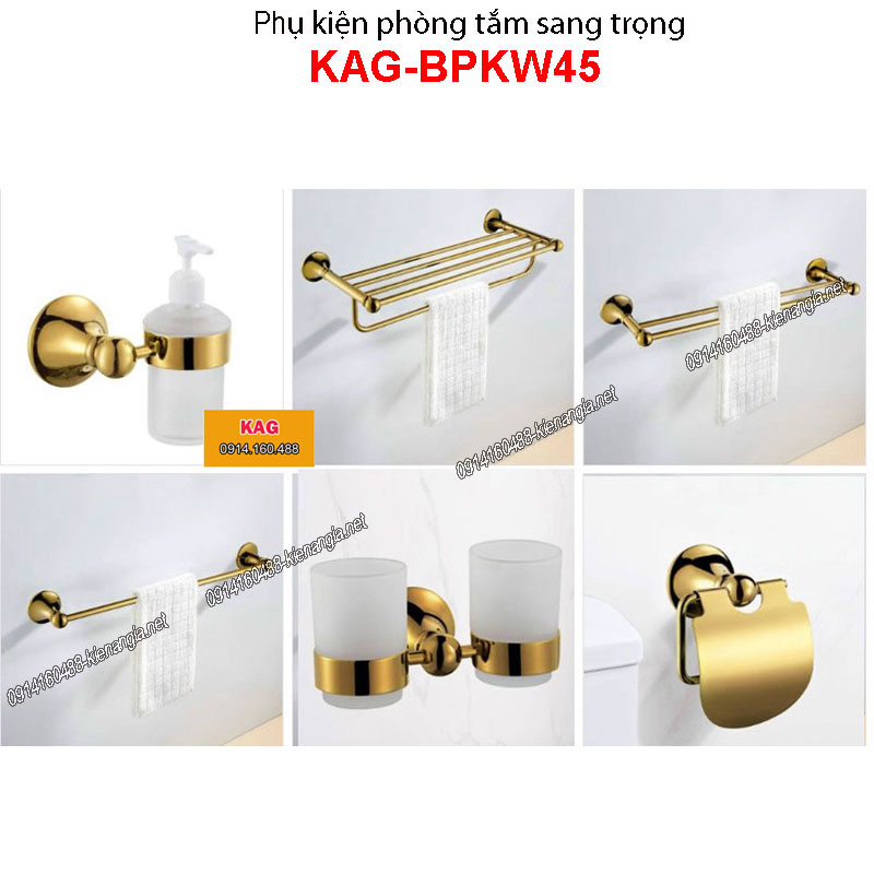 Bộ phụ kiện phòng tắm sang trọng màu vàng KAG-BPKW45