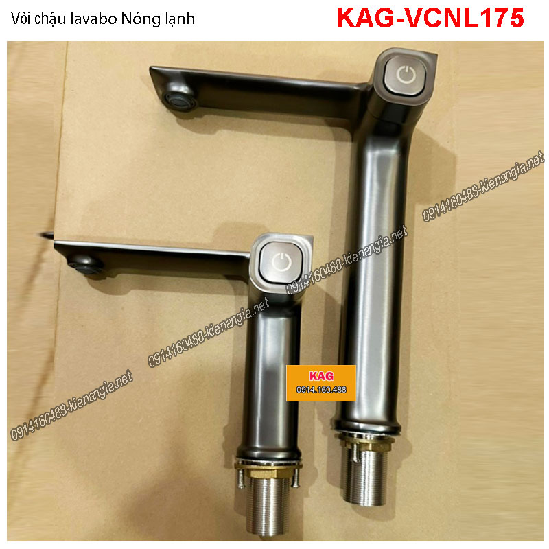 Vòi chậu lavabo nóng lạnh cao 20,30cm XÁM KAG-VCNL175