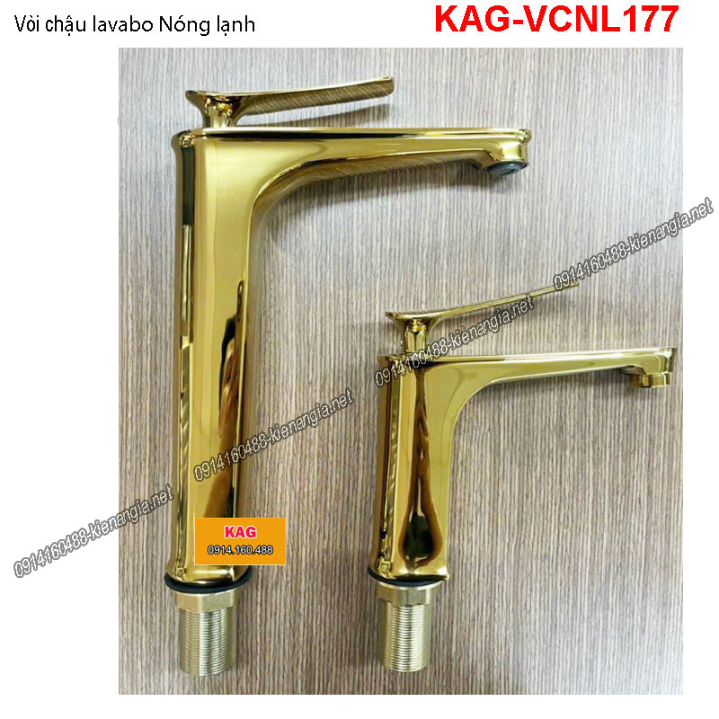 Vòi chậu lavabo nóng lạnh 20-30 cm vàng 24K KAG-VCNL177