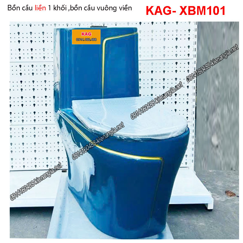 Bồn cầu 1 khối xanh viền vàng KAG-XBM101