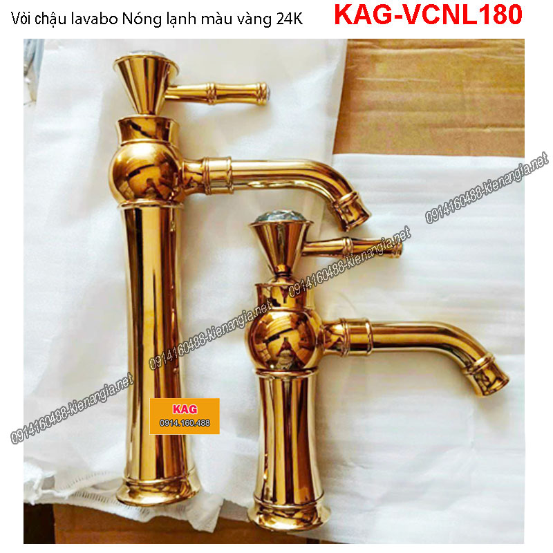 Vòi chậu lavabo nóng lạnh cao 20cm-30cm vàng 24K KAG-VCNL180