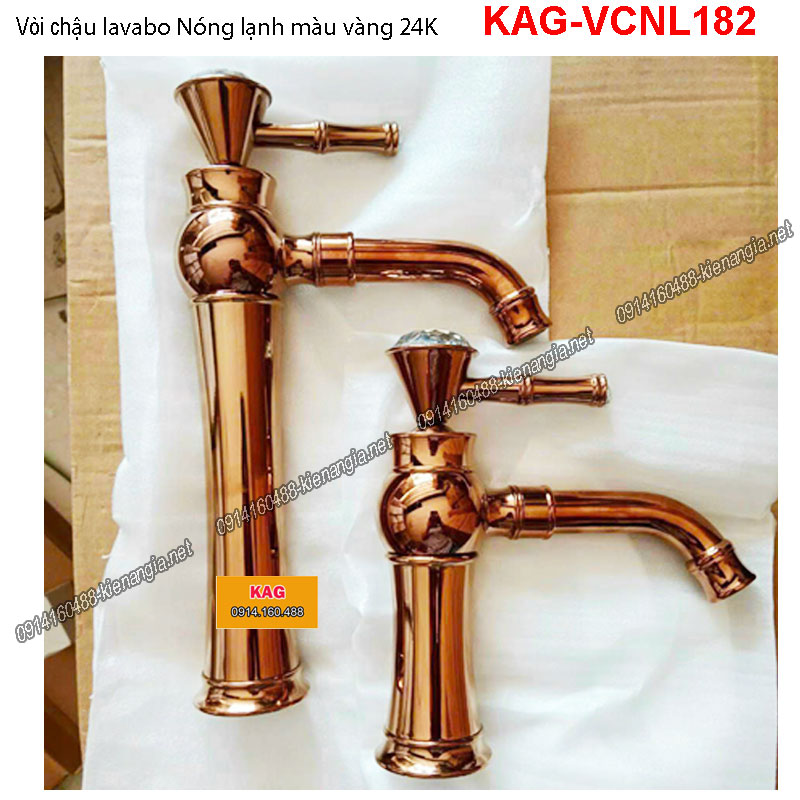 Vòi chậu lavabo nóng lạnh cao 20cm-30cm vàng hồng KAG-VCNL182