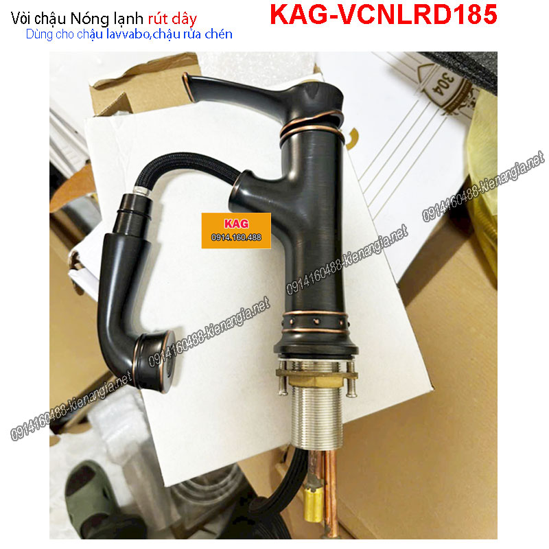 Vòi chậu nóng lạnh rút dây màu ĐEN KAG-VCNL185