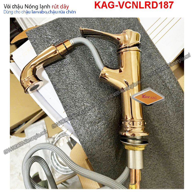 Vòi chậu nóng lạnh rút dây màu vàng KAG-VCNL187