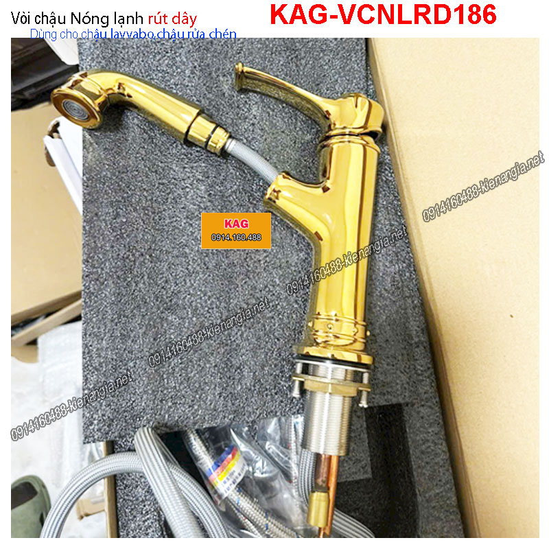 Vòi chậu nóng lạnh rút dây màu vàng 18K KAG-VCNL186