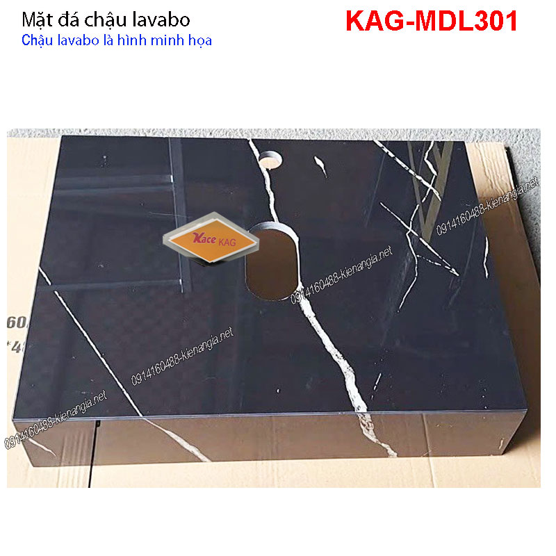 Mặt đá ĐEN vân khói chậu lavabo 60X45 cm KAG-MDL301