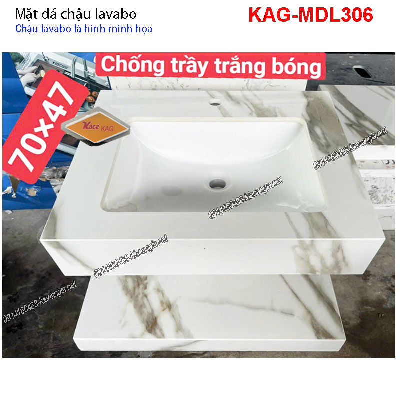 Mặt đá trắng vân màu chậu lavabo KAG-MDL306