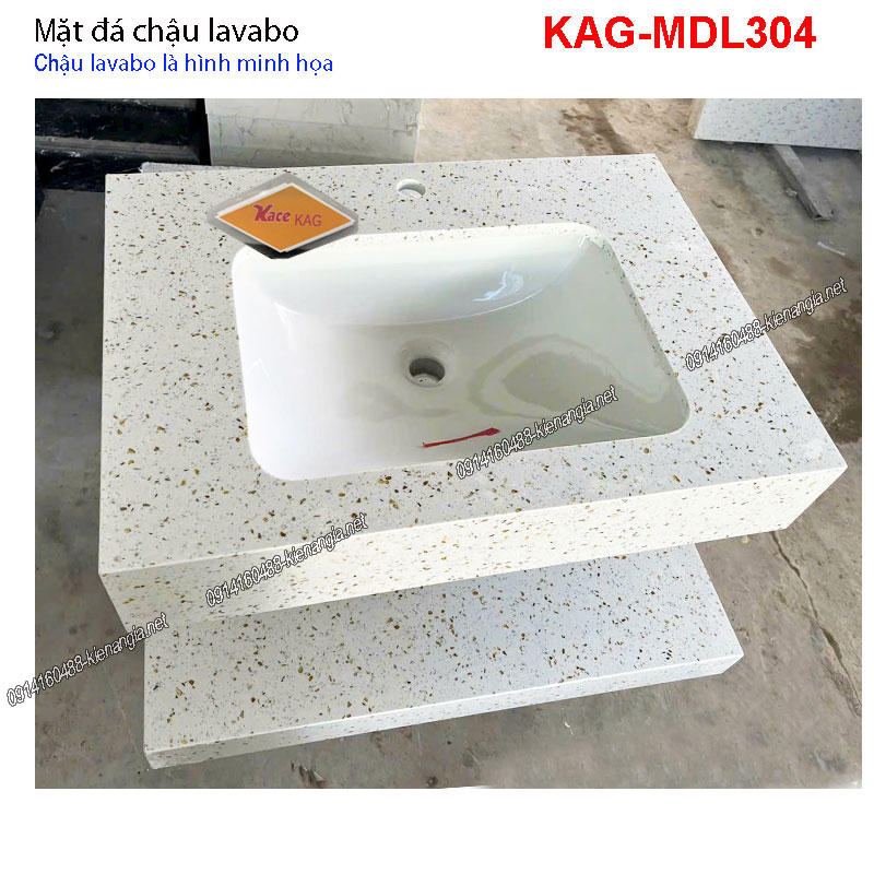 Mặt đá trắng vân màu chậu lavabo KAG-MDL306