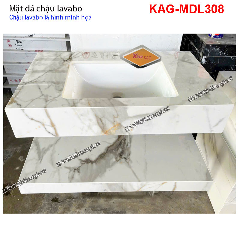 Mặt đá trắng vân mây chậu lavabo KAG-MDL308