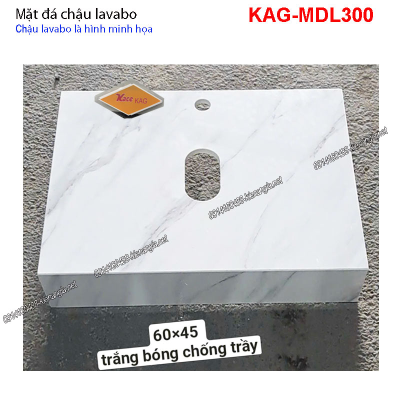 Mặt đá trắng vân khói chậu lavabo 60X45 cm KAG-MDL300