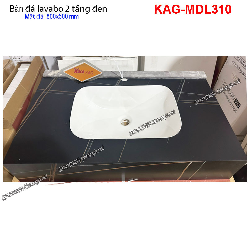 Bàn đá chậu lavabo tràn viền 2 tầng  đen vân khói nhám KAG-MDL310