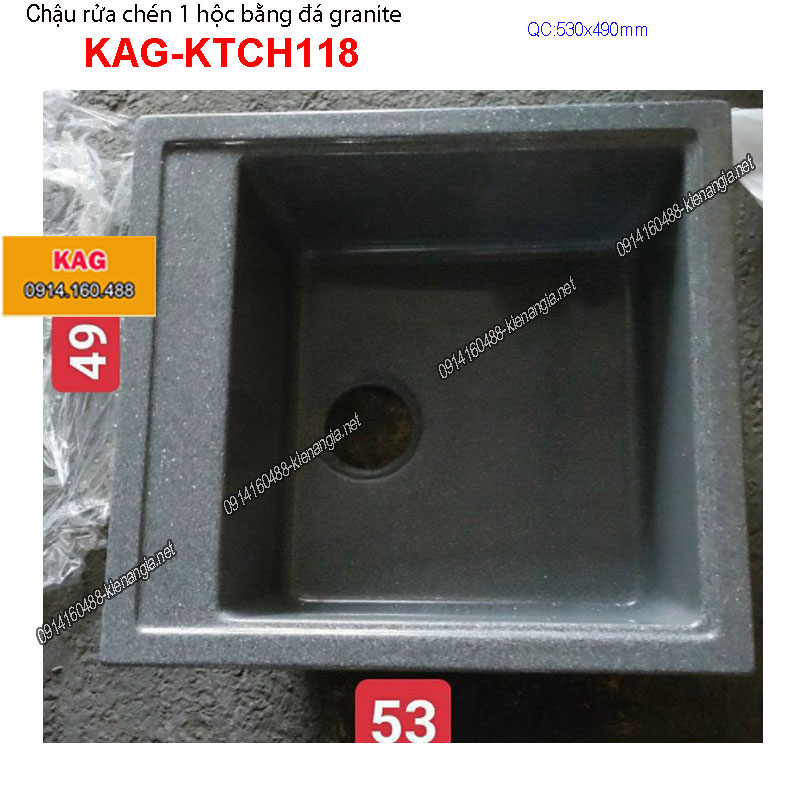Chậu rửa chén đá granite 1 hộc XÁM 53x49 cm KAG-KTCH118