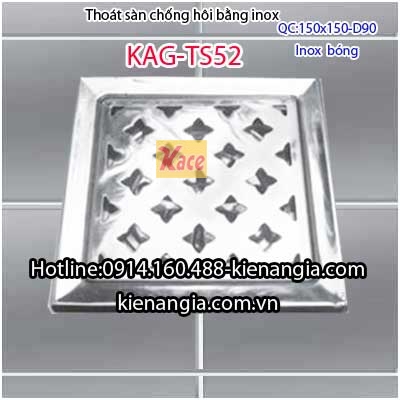 Phễu thu sàn chống hôi bằng inox 150X150 D90 KAG-TS52