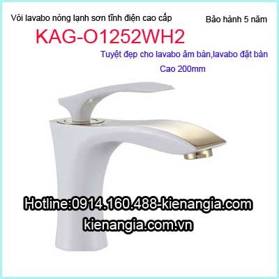 Vòi lavabo âm bàn nóng lạnh sơn tĩnh điện vàng trắng KAG-O1252WH2
