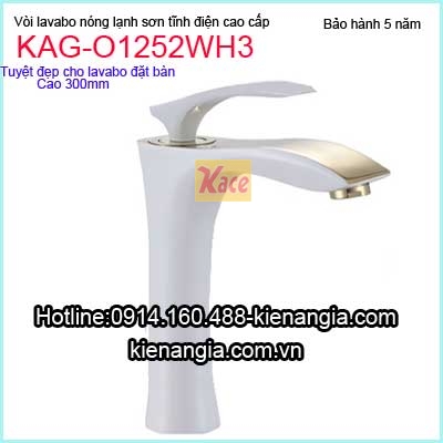 Vòi lavabo nóng lạnh sơn tĩnh điện trắng vàng KAG-O1252WH3