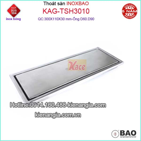 Thoát sàn dài 110X300XD60 Inox BAO KAG-TSH3010