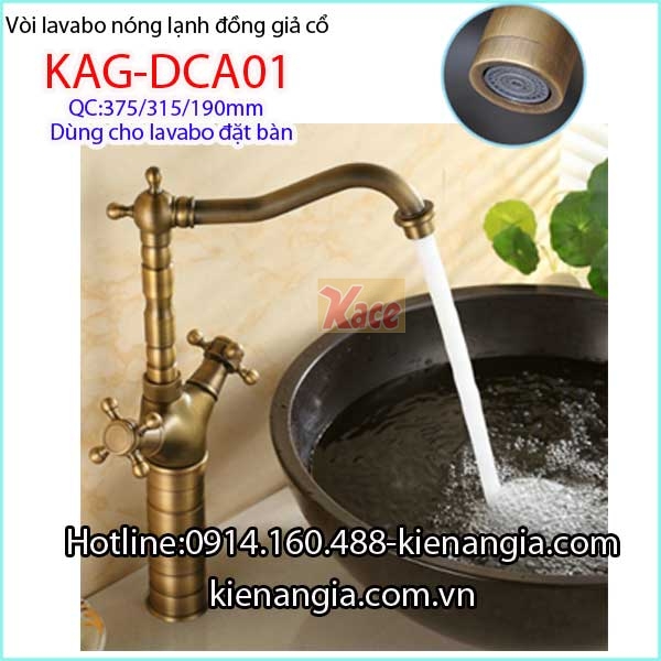 Vòi lavabo nóng lạnh đặt bàn đồng giả cổ KAG-DCA01