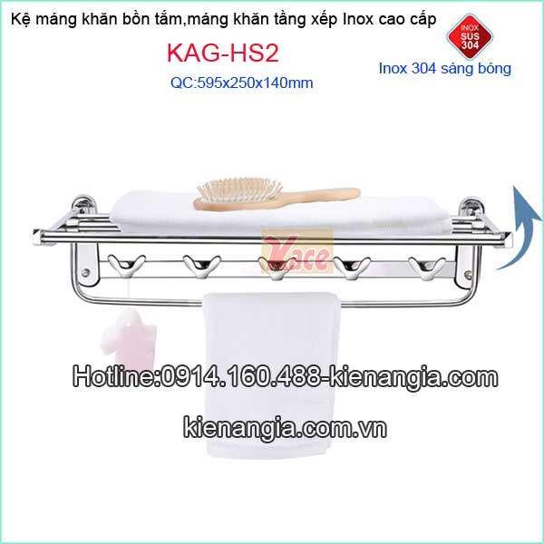Máng khăn xếp có móc bồn tắm inox 304 Tovashu KAG-HS2
