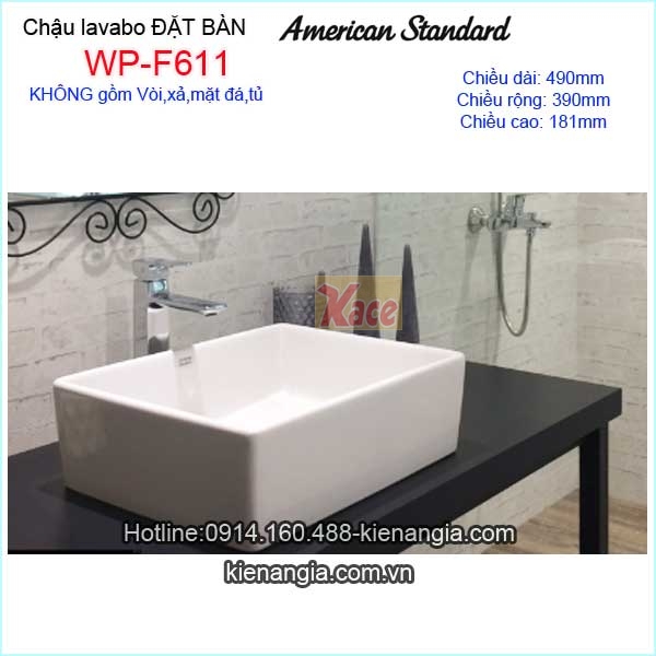 Chậu lavabo đặt bàn vuông American Standard WP-F611