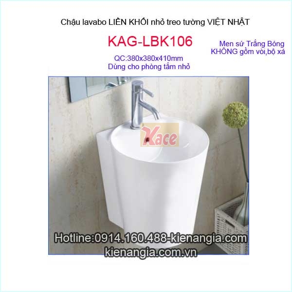 Chậu lavabo tròn liền khối nhỏ treo tường VIỆT NHẬT KAG-LBK106