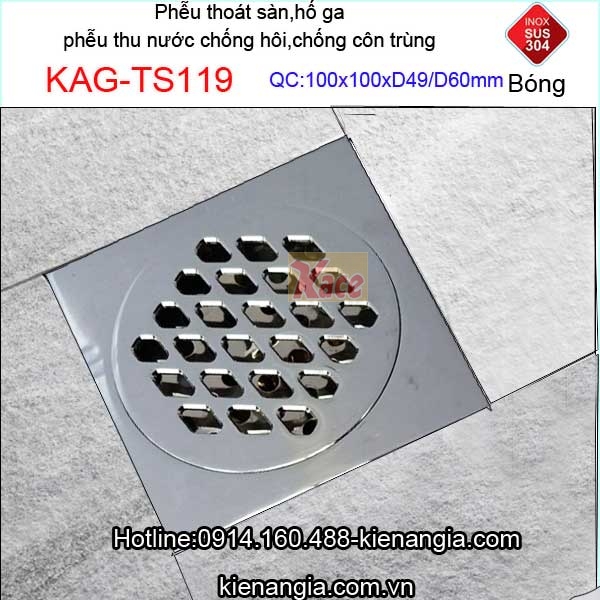 Phễu thoát sàn chống côn trùng 100x100xD49-D60 KAG-TS119